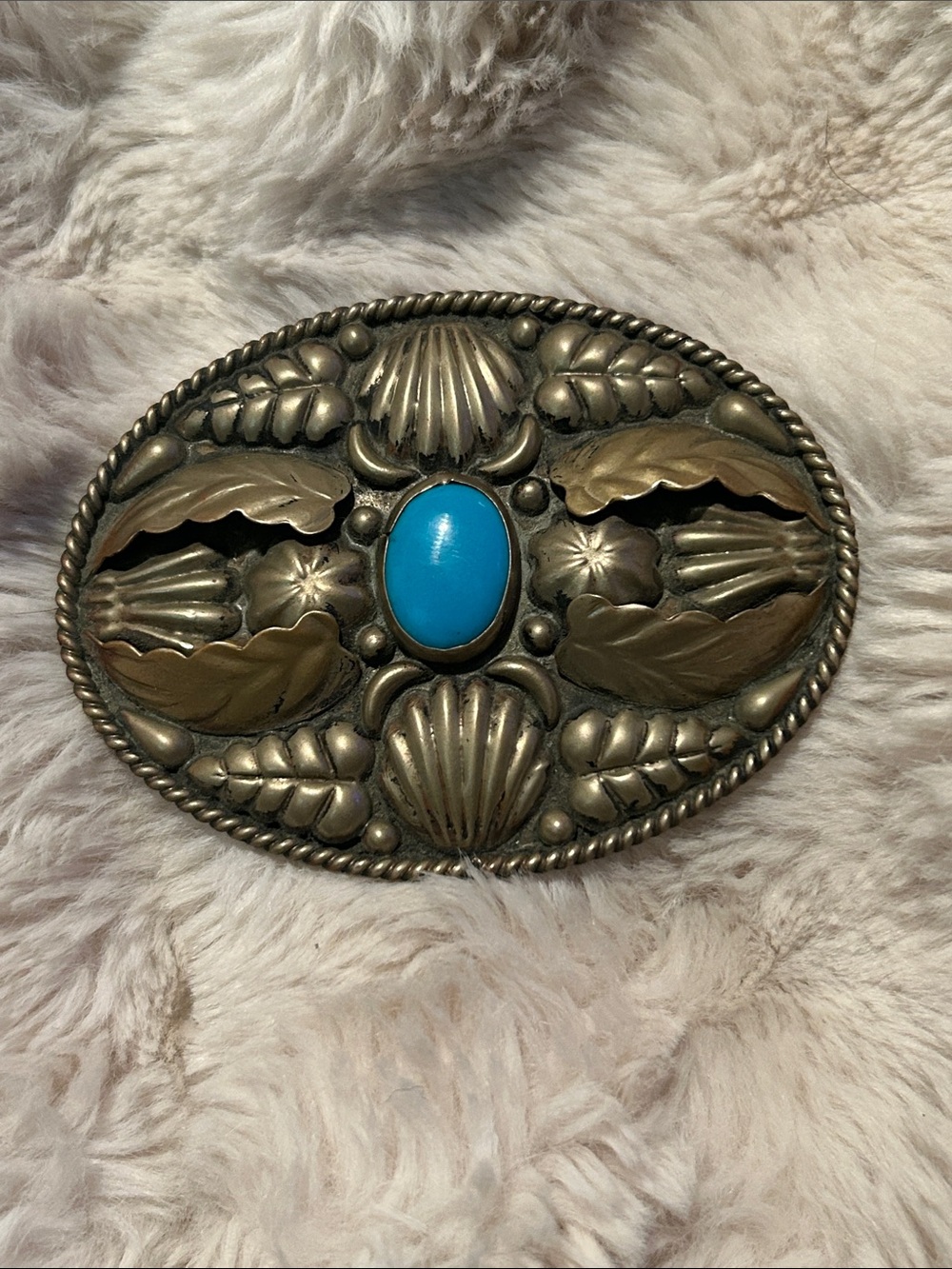 Genuine Turquoise vintage alpaca Mexico silver buckle